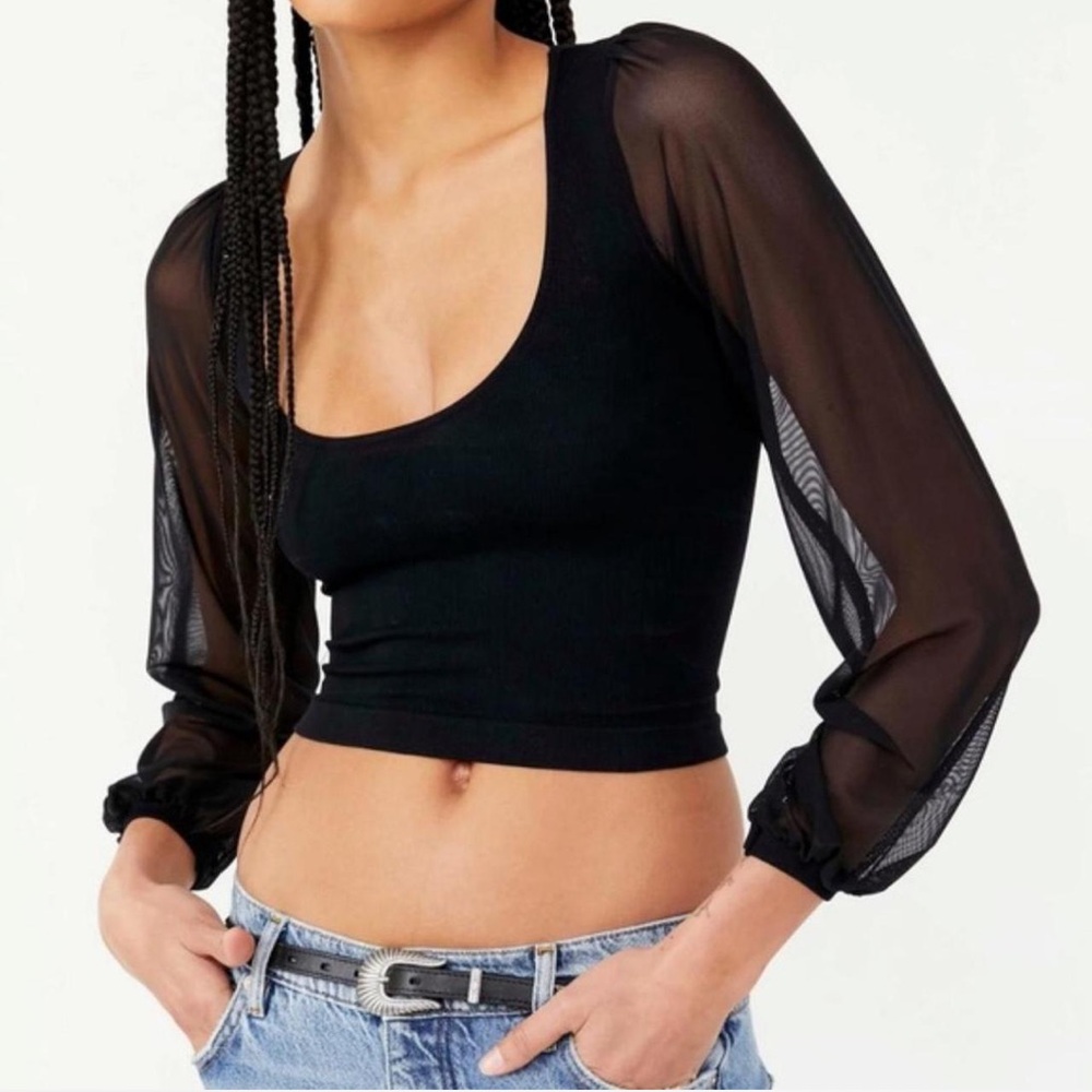 Elegant Black Sheer Sleeve Top